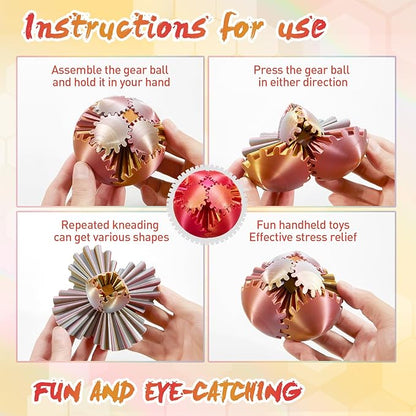 Gear Ball-3D Printed Gear Sphere,3D Printed Spin Ball Cube Fidget Toy,The Steampunk Whirling Wonder Fidget Ball Toy(Red Gold)