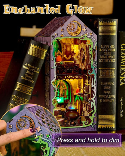Book Nook Kit Mystic Theurge's Hut, DIY Booknook Kit for Adults Teens, 3D Wooden Puzzle Miniature House Kit with LED Lights, Bookshelf Decor Craft Gift for Family Friends