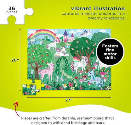 Crocodile Creek 36-Piece Jigsaw Floor Puzzle - Fun Floor Puzzles for Kids Ages 3-5 - Heavy-Duty Shaped Box for Storage - Unicorn Dreams - 27" W x 20" H Finished