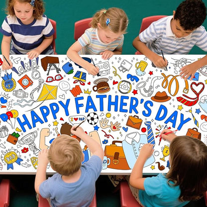 Gatherfun Father's Day Themed Activity Poster/Table Cover - 72" x 31.5" Wall Art for Classroom Wall, School Parties, Happy Father's Day Decorations