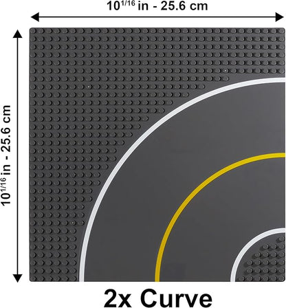 Apostrophe Games Road Baseplate – Premium Building Blocks Base Plates Compatible with All Major Brands – 6pcs Baseplate Gray with Road Design – Straight, Curve, Crossroad, T-Junction