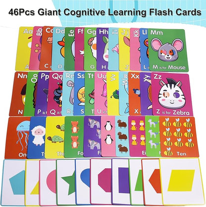 46 PCS Alphabet Flash Cards,Giant ABC Animal Flash Cards for Toddler,46 Lowercase and Uppercase Letter Cards,Educational Learning Games for Kids,Preschool Kindergarten Toys