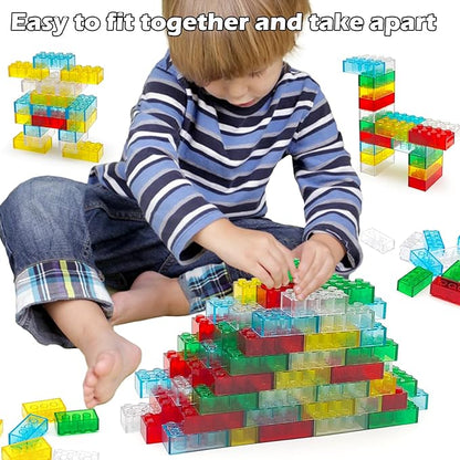 150 Pieces 2x4 Translucent Building Bricks -5 Colors Crystal-Clear Classic Block Toy Fully Compatible with Major Brands Educational Construction Toy for Boys Girls 6 Years Old and Up (Multicolor 150)