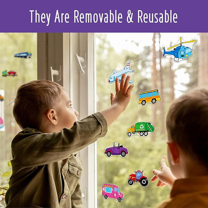 40PCS Vehicle Jelly Stickers, Transportation Tools Thick Window Door Clings Removable Reusable Gel Decals for Kids Toddlers Adults Home Classroom Nursery Party Supplies (Not Edible)