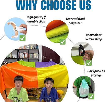 Magic Fort Building Kit for Kids with CPC Certification - Large Lightweight Blanket Fort Making kit and Clips - Portable Playhouse Play Tent Fort - Indoor/Outdoor Girls/Boys Toys Ages 4-5 6 7 8-12
