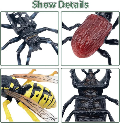 Toymany 12PCS Realistic Insects Figurines Toys - Plastic Bugs Figures Set with Cricket Bee Ant Dung Beetle, Educational Toy Cake Toppers Christmas Birthday Gift for Toddlers Kids