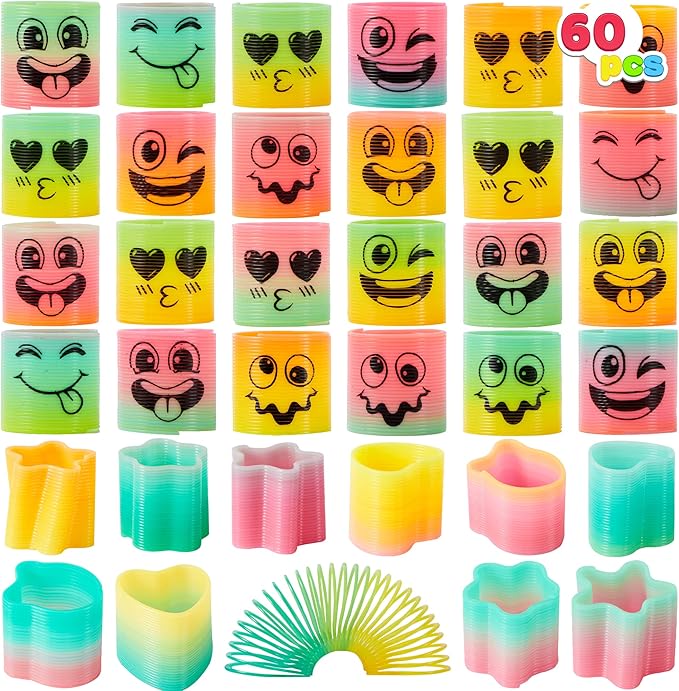 JOYIN 30 Pcs Spring Rainbow Party Favor, Mini Plastic Coil Spring Toy, Fidget Stress Coil Mini Springs Bulk Toys for Carnival Prize Birthday, Halloween Goodie Bag Stuffers