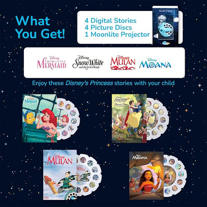 Moonlite Mini Projector with 4 Disney Princess Stories Edition - A New Way to Read Stories Together - 4 Digital Stories with Light Projector - Disney Princess Toys and Gifts for Kids Ages 1 and Up