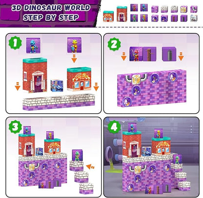 48PCS Magnetic Blocks,Building Blocks Dinosaur Toys for 3+ Year Old, Magnet Cubes Sensory Montessori Toys for 3 4 5 6 7 8 Year Old Boys & Girls, Kids