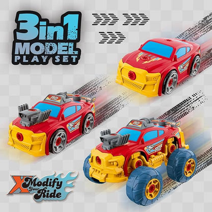 3-in-1 Take Apart Car for Boys with Electric Drill, 46Pcs Construction Toy Truck, Build Your Own Toy Car with Play Tools, Ideal STEM Gift for Kids Children Ages 3 4 5 6 7 8 9 Year Old Red