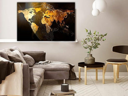 artgeist Textured Canvas Wall Art World map 24x16 in - 1pcs Painting Canvas Prints Picture Artwork Image Framed Contemporary Modern Wall Home Map Continent Sun Abstract k-C-10000-b-a