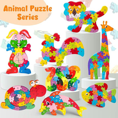 LovesTown Montessori Wooden Alphabet Puzzle for Toddlers, Snake ABC Learning Toys for Kids, Educational Preschool Jigsaw Puzzle for Early Childhood Development, Ideal Gift for Boys and Girls