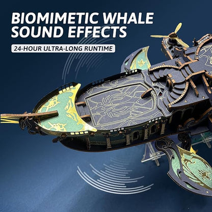 DIY 3D Wooden Puzzle Whale Spaceship,Miniature Wooden Dollhouse Model for Adults to Build,Gifts for Family Friends - Whale Ark of The Universe (Dawnlight Gold)