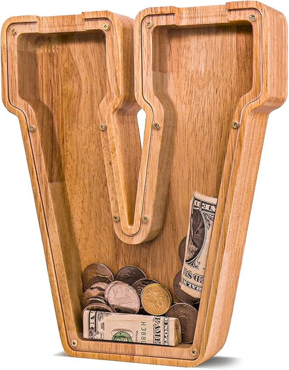 Wooden Letter Piggy Bank for Kids Larger Letter Piggy Bank for Boys and Girls Personalized Piggy Bank Initial Coin Bank Wood Kids Money Bank for Birthday and Festival