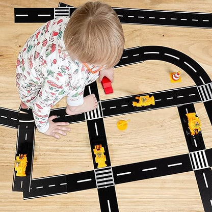 HFKPJRT Removable Toy Car Road Tape Stickers for Kids, 4 Rolls Roadway Tape with Curves, Black Residue Free Road Car Track Tape for Kids Birthday Party Racing Party Decoration, 2 Inch Wide 65 FT Long