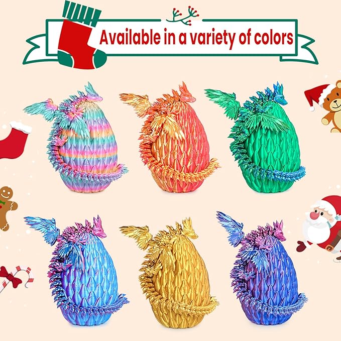 3D Printed Dragon Eggs with Articulated Fly Dragon Inside, Collectible Figurines Fidget Toy for Adults Kids Birthday Easter Christmas White Elephant Gifts for Friends Colleagues(Gold, M size)