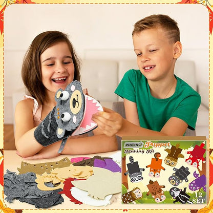 WATINC 12Pcs Hand Puppet Making Kit, Art Craft Felt Sock Puppet Toys, Creative DIY Make Your Own Pompoms Wiggle Googly Eyes Storytelling Role Play Party Supplies Gift for Girls Boys (Woodland Animals)