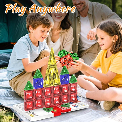 Mini Magnetic Tiles for Kids Ages 3-8, Travel Magnetic Building Blocks with Metal Storage Box, STEM Educational Toys, Montessori Sensory Learning Toys for Toddlers, Boys & Girls Gift