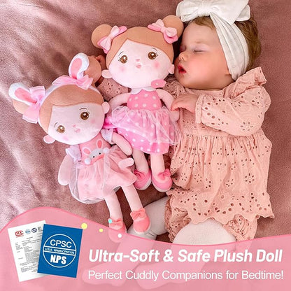 OUOZZZ 13" Soft Baby Doll Toys for 1 + Year Old Girl Gifts, Birthday Gifts for 1 Year Old Girl Christmas Plush Toys Gift for Toddler Kids Pink Dress