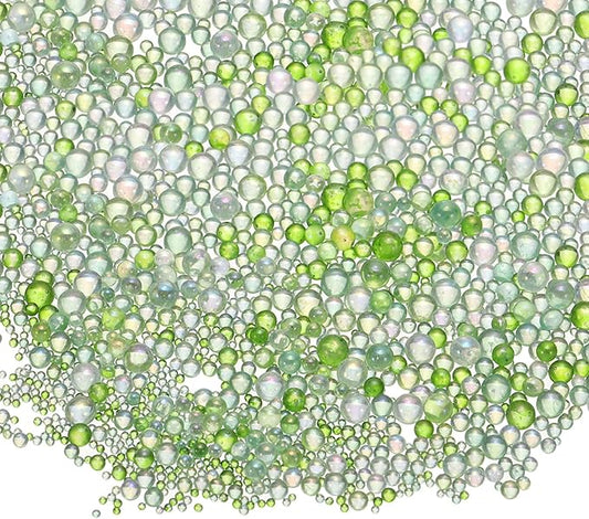 Iridescent Glass Tiny Bubble Beads, 0.4-3mm 10g No Hole Micro Mini Round Green Water Droplets Beads - Applications: for Resin Filler, Nail Art, Dollhouse Bath Tub