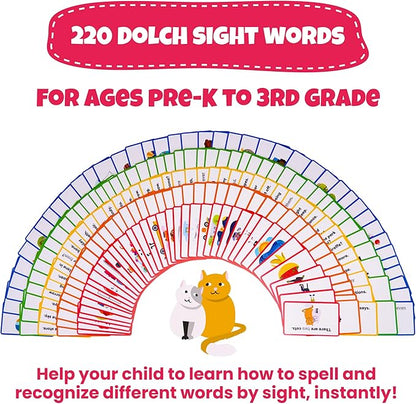 Sight Words Flash Cards Kindergarten – 220 Cards – Sight Words for Toddlers 4 Years – Dolch Sight Words Flash Cards –Pre-K Kinder 1st 2nd 3rd Grade – Sight Word Site Reading Kids Vocabulary Learning