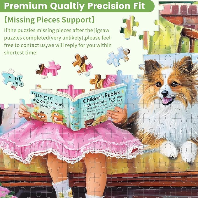 300 Pieces Girl Puzzle for Adults, Dog Jigsaw Puzzle 300 Pieces Recycled Cardboard Jigsaw Puzzles for Adults, Family Challenging Game Home Decor Gift Toy for Teens Kids Seniors 20.5×15 in