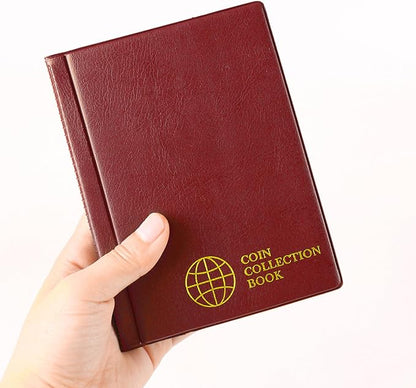 Coin Collection Album - Coin Holder Book Coin Storage Album Money Penny Pocket for Collectors CS01 (Red, Pocket Size 45x45mm/1.8x1.8 in[60 Pockets])
