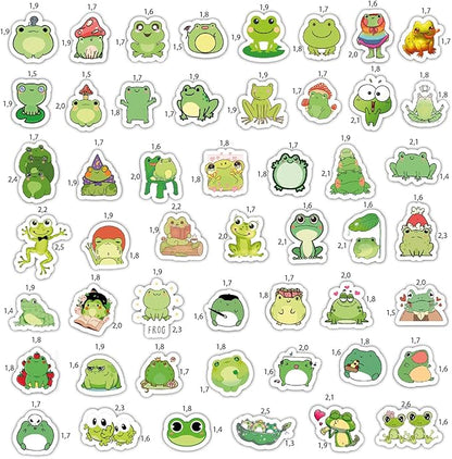 BulbaCraft Kawaii Frogs Stickers Set, 50 Pcs Green & White Vinyl Decals for Kids, Waterproof, Scratch Resistant, Indoor Usage, Single Use, Water Bottle, Laptop, Scrapbook, Journal, Frog Theme