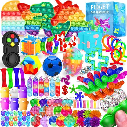 Fidget Toys, 120 Pack Fidgets Set Stocking Stuffers for Kids Party Favors Autism Sensory Toy Bulk Adults Kids Boys Girls Teens Stress Autistic ADHD Anxiety Carnival Treasure Classroom Prizes