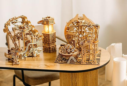 Wood Trick Wooden Marble Run Spiral Electric Motorized - Wooden 3D Puzzles for Adults to Build - 13x13 - Roller Coaster Mechanical Wooden Model Kits for Adults and Teens to Build