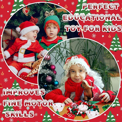 360 PCS Christmas Sensory Bin Filler Winter Sensory Bin Items 240 Pompoms 90 Felt Christmas Tree 17 Resin Xmas Tree 6 Cups 6 Tweezers 1 Storage Box for Winter Xmas Sorting Counting Training