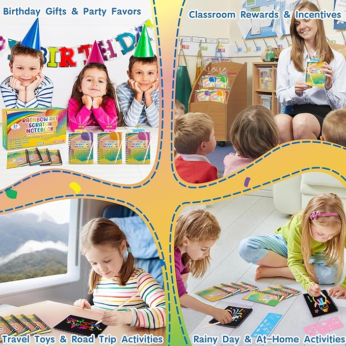YSCare Scratch Arts Party Favors for Kids: 32 Pack Rainbow Art Scratch Notebook, Art Craft Kit Goodie Bags, Birthday Gift Bulk Return Gifts Classroom Prizes for Girls Boy 4-8-12