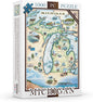 Michigan Map Cardboard Jigsaw Puzzle - 1000 Pieces, Hand-Illustrated - Educational, Family Activity, Ages 7+, Includes Poster - 25.4 x 19.8