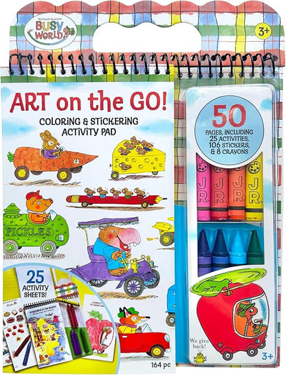 Bright Stripes Richard Scarry Busy World Art on The Go Travel Kit for Kids| Preschool Coloring & Activity Set Ages 3+| 50 Pages,Stickers & Crayons|Creative On-The-Go Fun for Toddlers & Young Children