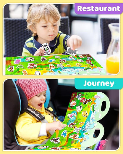 Benresive Reusable Sticker Books for Kids 2-4, Sticker Books for Toddlers 1-3 2-4, Toddler Travel Toys Activities Crafts Gifts - Animals