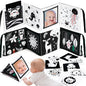 URMYWO Tummy Time Mirror Toys, High Contrast Black and White Baby Toys for Newborn, Baby Boy Girl Gifts, Visual Stimulation Learning Activity Cards, Soft Baby Book, Montessori Infant Toys 0-12 Months