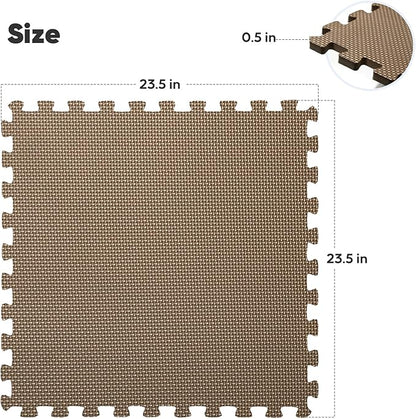 Home Gym Mat, Puzzle Exercise Mat, EVA Interlocking Foam Floor Tiles for Home Workout Equipment and Kids' Play Areas - Blue, 24 in x 24 in x ½ in - (Brown, 12 Pack (48 SQ FT))