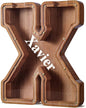 Summidate Customized Name Extra Large Wooden Piggy Bank for Kids Boys Girls Alphabets Letter A-Z Coins Bills Money Change Saving Box Clear Cover (Laser Engraved) Educational Toys 12"- Letter X