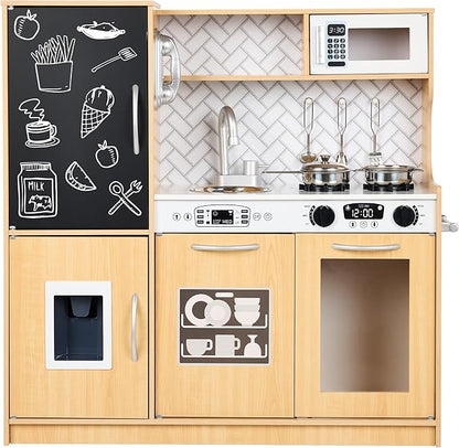 Best Choice Products Pretend Play Kitchen Wooden Toy Set for Kids w/Realistic Design, Telephone, Utensils, Oven, Microwave, Sink - Natural
