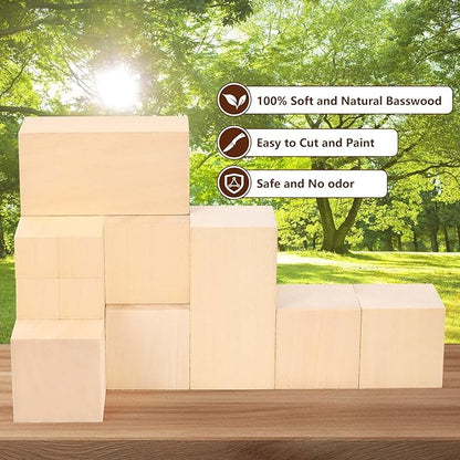 Basswood Carving Blocks-22PCS Whittling Wood Blocks Wood Carving Kit with 3 Different Sizes,Soft Basswood for Whittling, Easy to Use for Kids and Adults