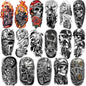 Motorcycle Temporary Tattoos for Adults and Kids, 77 Waterproof Fake Tattoos, 17 Half Arm Sheets and 60 Small Sheets Motocross Racing Rider Dirt Bike Skull Design