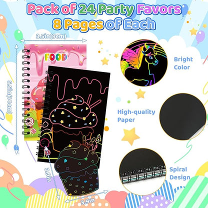 24 Pack Scratch Art Party Favors for Kids - Rainbow Scratch Paper Notebook with Scratch Off Cards Easter Basket Stuffers Birthday Goodie Bags Stuffers with - Return Gifts DIY Classroom Prizes