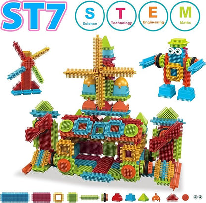 Contixo 244 pcs Bristle Shape 3D STEM Building Toys, Construction Learning Stacking Educational Block, Creativity Beyond Imagination, Inspirational, Safe & Durable, Recreational Toy for Kids Ages 3-8