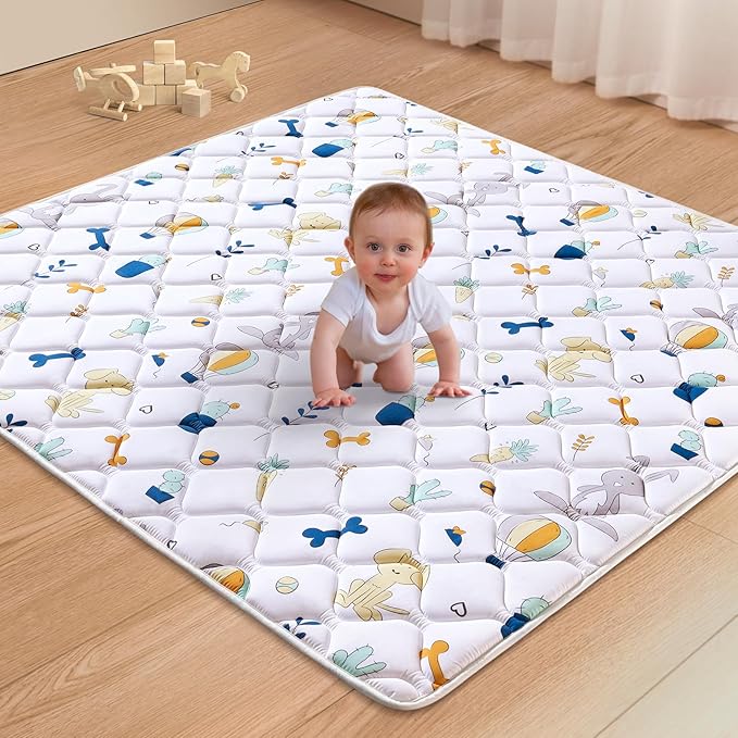 Premium Foam Baby Play Mat 47" X 47", Thicken One-Piece Crawling Mat, Non-Slip Cushioned Baby Playmats for Infants, Babies, Toddlers - Machine Washable for Easy Care