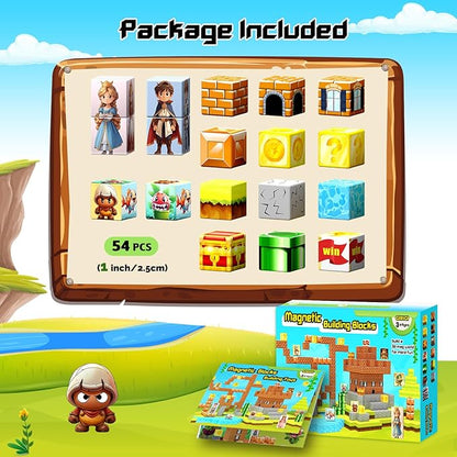 Magnetic Blocks- Magnetic Building Blocks Magnet Cube Toys Stacking, Build Forest Toys & Games Set, STEM Sensory Play, Birthday Giftsfor Kids Boys Girls Age 3 4 5 6 7 8 9 10 (54pcs 1inch)