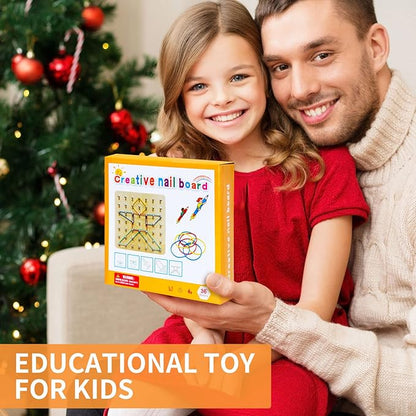 HEELWIRE Wooden Geoboard,Montessori Toy,Graphical Mathematical Education Toy for Kids with Pattern Cards and Rubber Bands to Figures and Shapes, Brain Teaser STEM Toy Geo Board (6 * 6 * 0.6 in)
