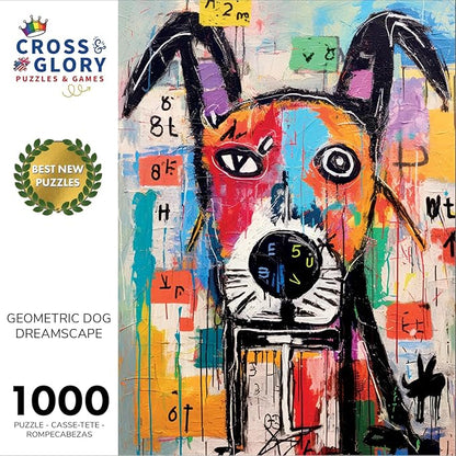 Cross & Glory - Geometric Dog Dreamscape - 1000 Piece Jigsaw Puzzle for Adults | Abstract Art | Satin Finish | Vivid Colors | Modern Home Decor | Educational Brain Game