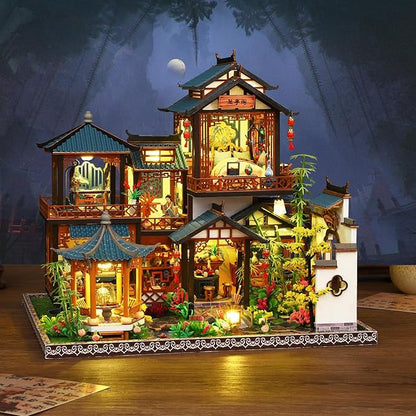 DIY Miniature House Kit - Miniature Wooden Dollhouse Kit - Mini House Building Kit for Adults - Vintage Courtyard Tiny Model House Kit with LED, Miniature Kit, Creative DIY Adult Crafts Gift