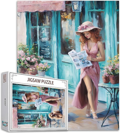 Impressionism 1000 Piece Puzzles for Adults Elegant Woman with Blonde Hair Jigsaw Puzzle for Adults 1000 Pieces,Girl and Dog Puzzles Art Family Game,Adult Puzzle for Lovers Gifts