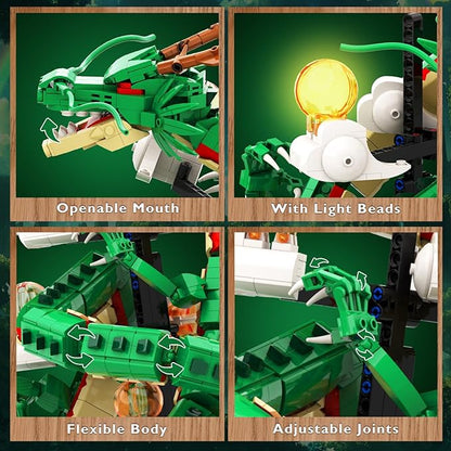 Dragon Building Set for Adult Boys Girls 14+, 1826 Pcs Chinese Loong with 7 Light Beads Collectible Display Model Home Office Decor, Animal Toy Building Block Set, Creative Birthday Gifts